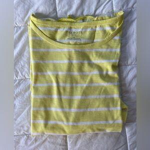 NWT Talbots Yellow and White striped embroidered scallop edge shirt